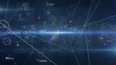 Yıldız animasyonu, takımyıldızları ve siyah arkaplan üzerindeki bağlantılar. ağ, bağlantılar ve teknoloji konsepti dijital olarak oluşturulmuş video.