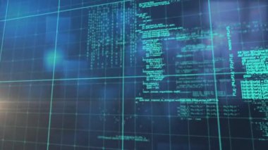 Mavi arkaplan üzerinde ışık ve veri işleme noktalarının dijital animasyonu. bilgisayar arayüzü ve teknoloji kavramı