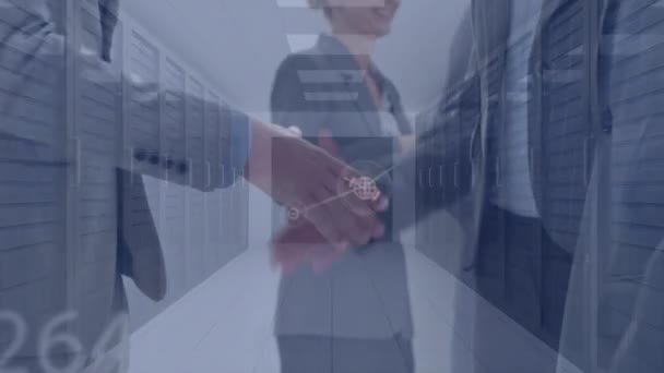 Animatie Van Het Netwerk Van Verbindingen Diverse Zakenmensen Schudden Handen — Stockvideo