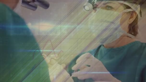 Animering Livlina Över Kaukasiska Kirurger Operationssalen Global Medicin Hälso Och — Stockvideo