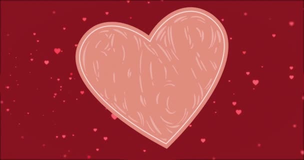 Animacja Różowego Serca Czerwonym Tle Pływającymi Sercami Kolor Wzory Miłość — Wideo stockowe