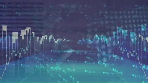 Animação Dados Financeiros Gráficos Sobre Marinha Tela Digital Verde Conceito — Vídeo de Stock