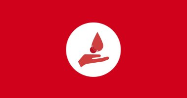 Kırmızı elin kırmızı arkaplana karşı beyaz daire şeklinde düşüşü, boşluğu kopyala. Uluslararası bağış, bağış, gönüllü, destek, farkındalık ve kutlama konsepti.