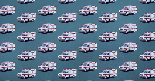 灰色の背景に救急車のフルフレームショット 交通機関 医療装備車 緊急援助 公共の安全の応答点 普遍的な緊急番号 医療緊急事態 — ストック写真