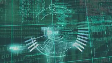 Kapsam taramasında veri işleme animasyonu. küresel iş ve dijital arayüz kavramı dijital olarak oluşturulmuş video.