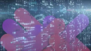 DNA iplikçiklerinin animasyonu, bilgisayar sunucularında veri işleme. küresel veri işleme ve hesaplama kavramı dijital olarak oluşturulmuş video.