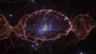 Dijital beyin ve DNA iplikçiklerinin animasyonu ve siyah arkaplan üzerinde bağlantılar. küresel bağlantılar, bilim ve dijital arayüz konsepti dijital olarak oluşturulmuş video.