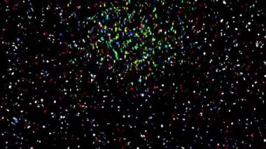 Siyah arka planda düşen renkli konfeti animasyonu. parti ve kutlama konsepti dijital olarak oluşturulmuş video.