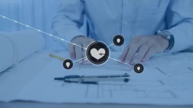 Kafkas erkek mimar üzerinden bağlantı ağının animasyonu. küresel bağlantılar, veri işleme ve dijital arayüz konsepti dijital olarak oluşturulmuş video.