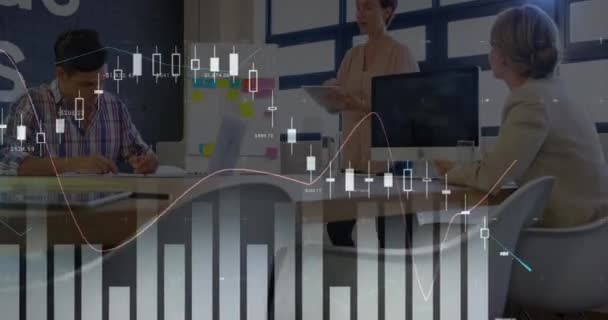 Statistical Data Processing Diverse Office Colleagues Discussing Meeting Room Office — Stockvideo