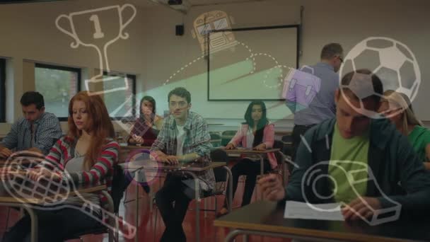 스포츠와 교육용 애니메이션은 교사가 학생들에게 시험을 치르는 남성에 것이다 개념은 — 비디오