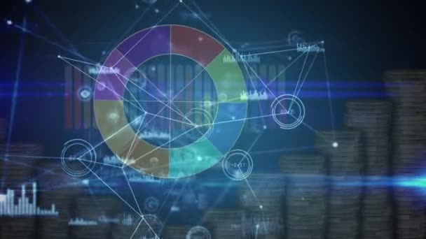 Animace Připojení Zpracování Finančních Dat Grafů Námořní Digitální Obrazovce Globální — Stock video