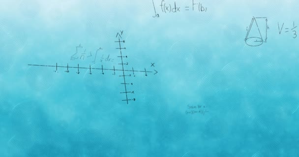 Animazione Digitale Equazioni Matematiche Formule Fluttuanti Sfondo Blu Concetto Scuola — Video Stock