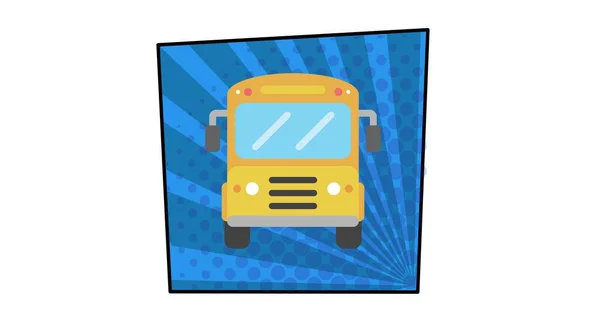 Illustratives Bild Des Schulbusses Mit Streifen Und Punkten Blauer Quadratischer — Stockfoto