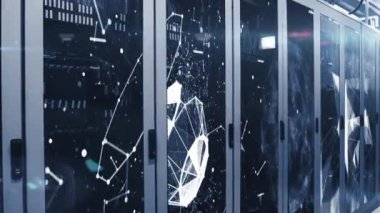 Sunucu odasındaki bağlantı ağının animasyonu. küresel bağlantılar, veri işleme ve dijital arayüz konsepti dijital olarak oluşturulmuş video.