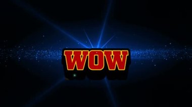 Siyah arkaplandaki ışık noktalarının üzerinde wow metninin animasyonu. küresel sosyal medya ve dijital arayüz konsepti dijital olarak oluşturulmuş video.