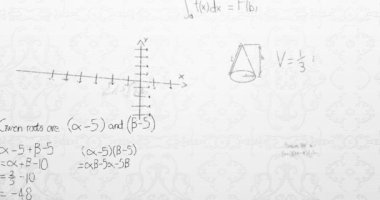Beyaz zemin üzerinde yüzen matematiksel denklemlerin ve formüllerin dijital animasyonu. okul ve eğitim kavramı