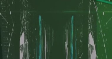 Siyah ve yeşil arka plandaki veri ve şekillerin animasyonu. Ağ, bağlantılar ve teknoloji konsepti dijital olarak oluşturulmuş video.