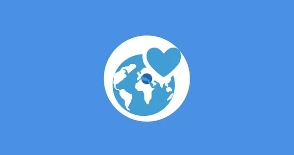 Illustration Blue Earth Heart Shape White Circle Blue Background Copy — Stock Photo, Image