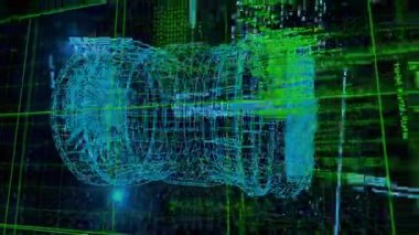 Şema üzerinden veri işleme animasyonu. küresel iş ve dijital arayüz kavramı dijital olarak oluşturulmuş video.