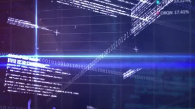 Karanlık arka planda finansal veri işleme animasyonu. küresel iş, finans, veri işleme ve dijital arayüz kavramı dijital olarak oluşturulmuş video.