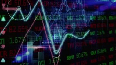 Donanma dijital ekranında işlenen finansal veri ve grafiklerin animasyonu. küresel bağlantılar, finans, ekonomi ve teknoloji konsepti dijital olarak oluşturulmuş video.