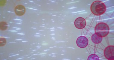 Bej arka planda hareket eden bağlantıların ve ışıkların animasyonu. Veri işleme, ağ, bağlantılar ve dijital olarak oluşturulmuş video konsepti.