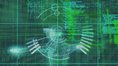 Kapsam taramasında veri işleme animasyonu. küresel iş ve dijital arayüz kavramı dijital olarak oluşturulmuş video.