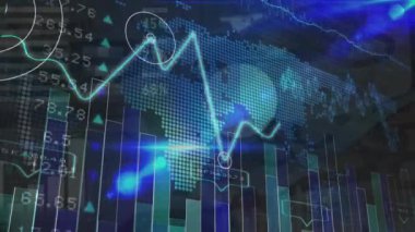 Donanma dijital ekranında işlenen finansal veri ve grafiklerin animasyonu. küresel bağlantılar, finans, ekonomi ve teknoloji konsepti dijital olarak oluşturulmuş video.