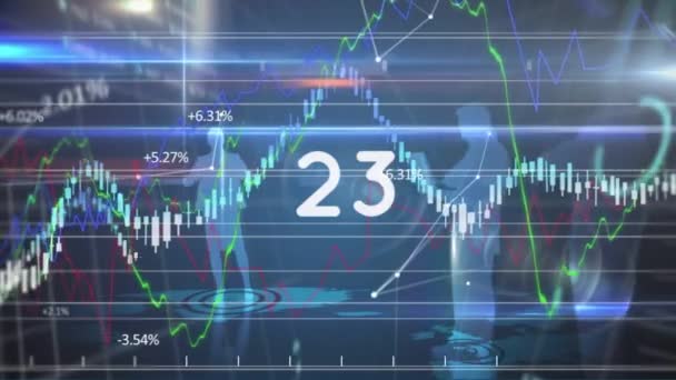 Animación Números Cambiantes Procesamiento Datos Financieros Medios Sociales Globales Finanzas — Vídeos de Stock