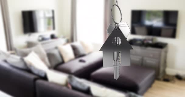 Silver House Keys Hanging Interior Modern Living Room Background Real — Stock Video