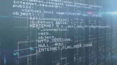 Sunucu odasında veri işleme animasyonu. küresel teknoloji, bilgisayar ve dijital arayüz kavramı dijital olarak oluşturulmuş video.