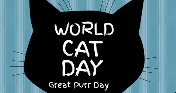 Illustrative image of black cat\'s face with world cat day and great purr day text, copy space. Vector, international cat day, pet, animal, protection and awareness concept.