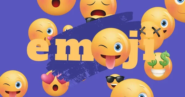 Digitales Bild Von Emoji Text Mit Verschiedenen Emoticons Auf Blauem — Stockfoto