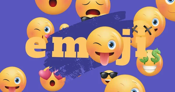 Digitálisan Generált Kép Emoji Szöveg Különböző Hangulatjelek Kék Háttér Digitális — Stock Fotó