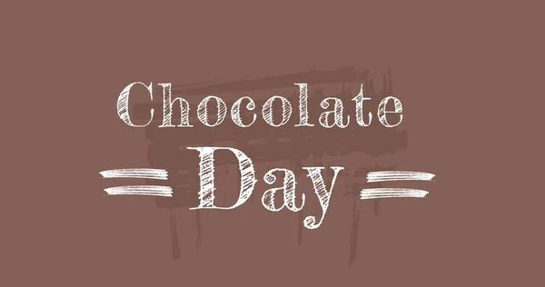 茶色の背景 コピースペースに対してスクリブルとチョコレートの日のテキストのイラストイメージ ベクトル 国民のミルクチョコレートの日 ミルクチョコレート 甘い食べ物とお祝いの概念 — ストック写真