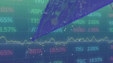 Mavi arka planda finansal veri işleme animasyonu. küresel iş, finans, veri işleme ve dijital arayüz kavramı dijital olarak oluşturulmuş video.