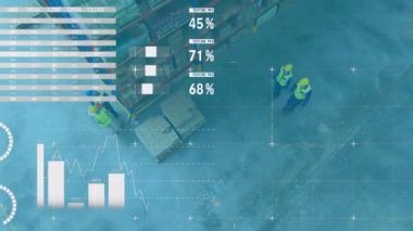Depodaki istatistik ve finansal veri işleme animasyonları. küresel taşımacılık, finans, iş ve veri işleme kavramı dijital olarak oluşturulmuş video.