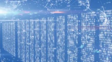 Sunucu odasındaki bağlantı ağının animasyonu. küresel bağlantılar, veri işleme ve dijital arayüz konsepti dijital olarak oluşturulmuş video.