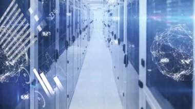 Sunucular üzerinde çeşitli veri işleme animasyonları. küresel ağ, bağlantılar ve teknoloji konsepti dijital olarak oluşturulmuş video.