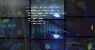 Sunucu odasındaki kablolardan veri işleme animasyonu. küresel finansman, teknoloji ve dijital arayüz kavramı dijital olarak oluşturulmuş video.