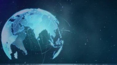 Dünya üzerindeki kar ve ışık noktalarının animasyonu. küresel teknoloji, bilgisayar ve dijital arayüz kavramı dijital olarak oluşturulmuş video.