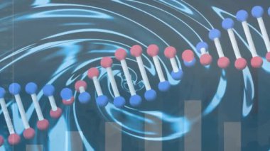 Sıvı ve veri işleme üzerindeki DNA iplikçiklerinin animasyonu. küresel bilim ve dijital arayüz kavramı dijital olarak oluşturulmuş video.