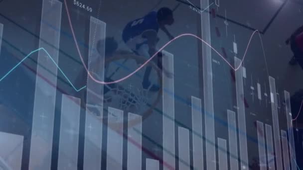 Animación Del Procesamiento Datos Financieros Sobre Diversos Jugadores Baloncesto Concepto — Vídeo de stock