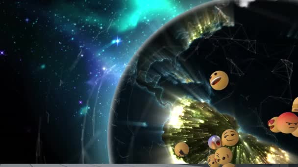 Animatie Van Emoji Iconen Hele Wereld Global Technology Computing Digital — Stockvideo