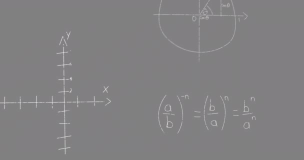 Gri Arkaplanda Yüzen Matematiksel Denklemlerin Formüllerin Dijital Animasyonu Okul Eğitim — Stok video