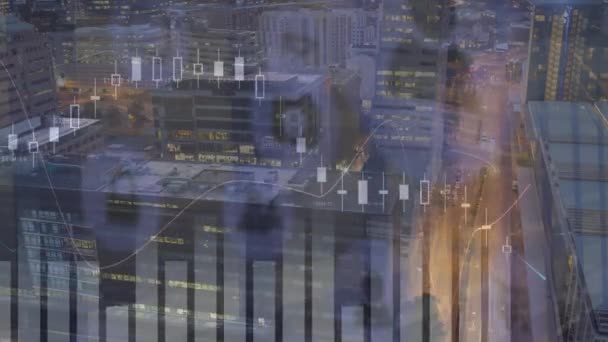 Animatie Van Het Netwerk Van Verbindingen Met Gegevensverwerking Stadsgezicht Global — Stockvideo