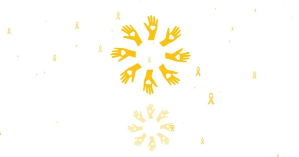 Ilustração Mãos Com Formas Coração Palma Mão Fitas Consciência Amarelas — Fotografia de Stock