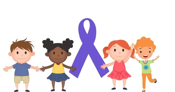 Illustrative Image Cute Children Blue Awareness Ribbon White Background Copy — Stock Photo, Image