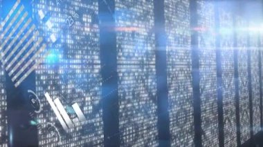 Sunucular üzerinde çeşitli veri işleme animasyonları. küresel ağ, bağlantılar ve teknoloji konsepti dijital olarak oluşturulmuş video.